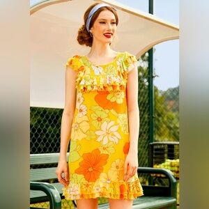 ModCloth-That Tropical 'Frilling' Mesh Mini Dress-Size M-NWT